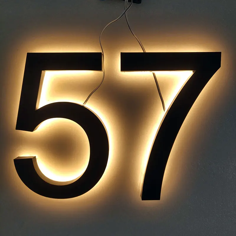 Customized 3D Led Lighted Address Signage House Numbers Stainless Steel Hotel Room Floor Number Led Logo Signs