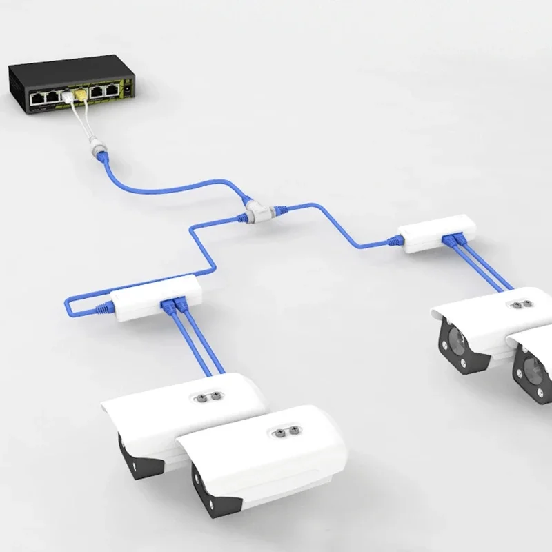 Divisor conector Cable simplificado para cámara POE, conector Cable 2 en 1, instalación cámara POE con cabezal RJ45