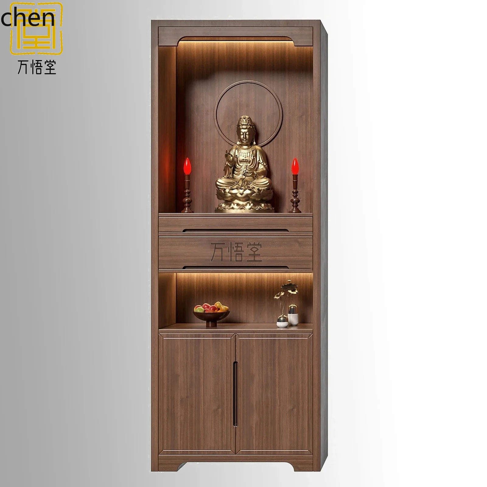 H1 solid wood two-layer Buddhist niche vertical cabinet Guanyin landlord main shrine simple table
