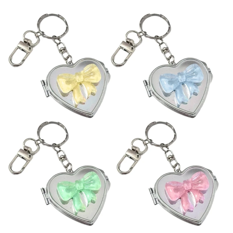 Multifunctional Keychain With Double-Sided Folding Cosmetic Mirror Cute Bow Decorative Bag Pendant Creative Design Keyring Gift