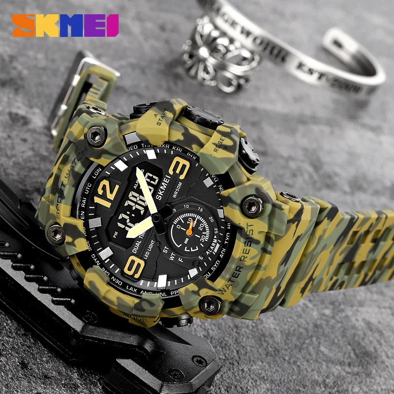 SKMEI Brand Sport Watch Men Luxury 3 Time Led Light Electronic Watches Fashion Military Wristwatch Sports Clock For Man 2022