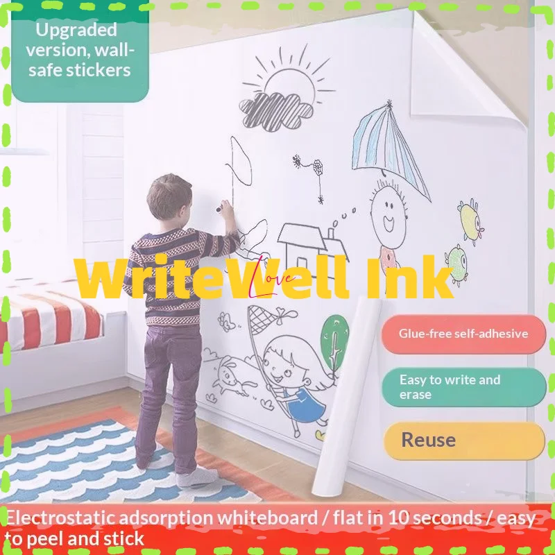 

Electrostatic Whiteboard Sticker Removable Reusable Erasable PP For Teaching Graffiti Drawing Household Use