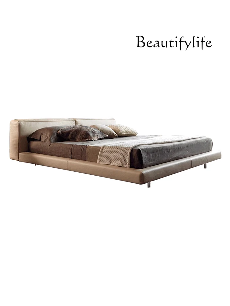 

Italian Minimalist Leather Bed Designer Double Bed Master Bedroom Tofu Block Bed