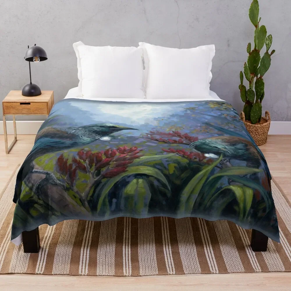 

Native Tui Birds - New Zealand by Livia Dias Throw Blanket Furrys Summer Beddings wednesday Warm Blankets