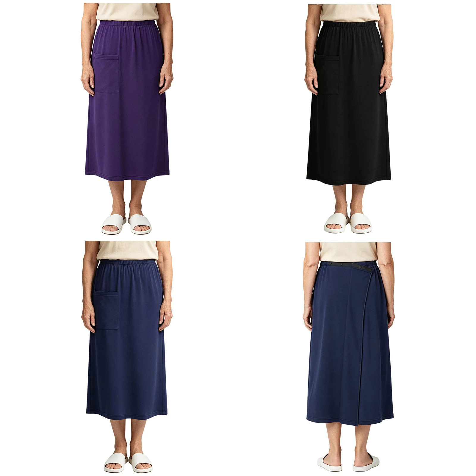 Women Adaptive Skirt Press Buttons Elastic Waist Wrap Skirt for Surgery Recovery Medical Access