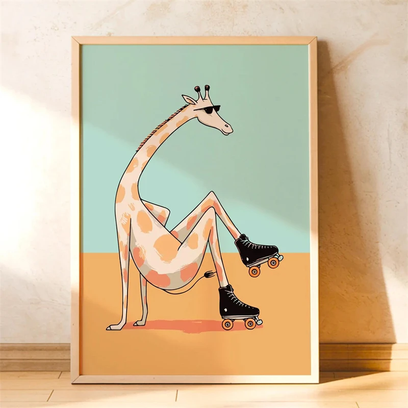 Grillige Skateboard Hond Teckel Canvas Print Poster Cartoon Grappig Dier Kunstprint Slaapkamer Kinderkamer Muurkunst Home Decor Pos