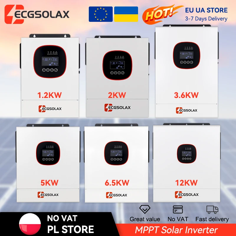 ECGSOLAX 12KW 6.5KW hybrydowy falownik solarny 48V MPPT 160A czysta fala sinusoidalna falownik fotowoltaiczny maks. 500V 48V 230Vac