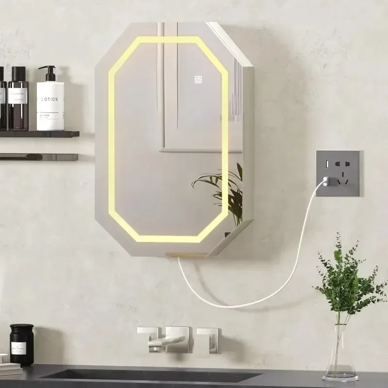 Medicine Cabinets with Mirror, Modern Wall-Mounted Cabinet for Bathroom, Wall Cabinet with LED Lights, USB Port,