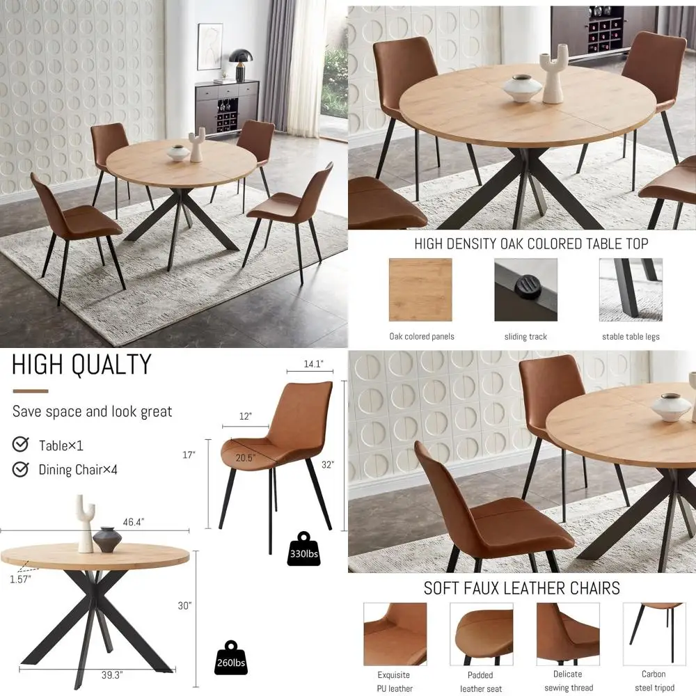 

46.4 Seating for 4-6, Modern Round Dining Set with Steel Legs, Suitable for Coffee Table or Kitchen Dining Area, Space-Saving De