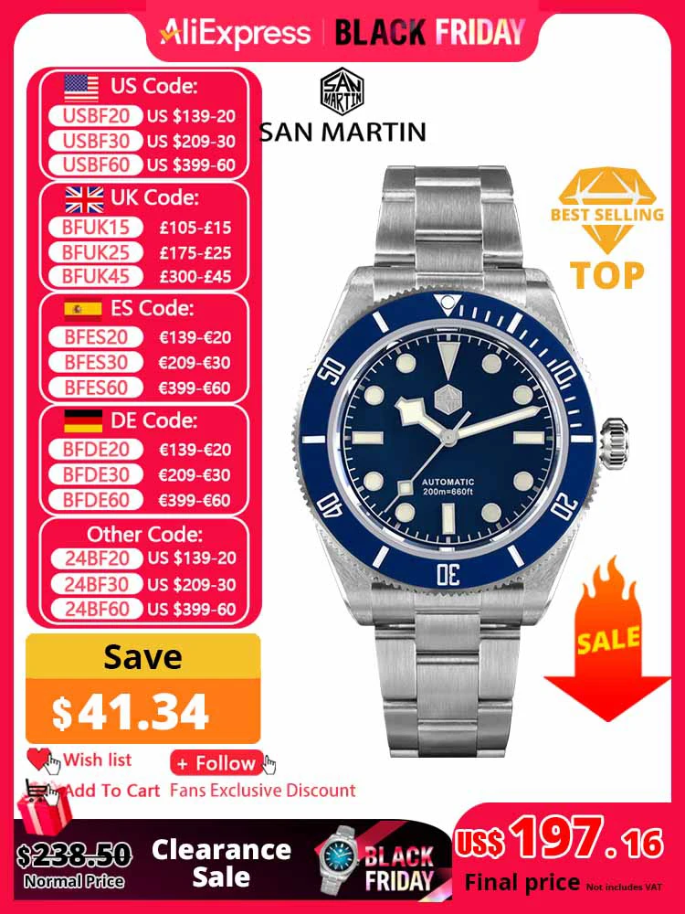 San Martin New Vintage BB58 NH35 40mm Diver Luxury Men Watch Automatic Mechanical Top Brand Business Wristwatch Sapphire 20 Bar