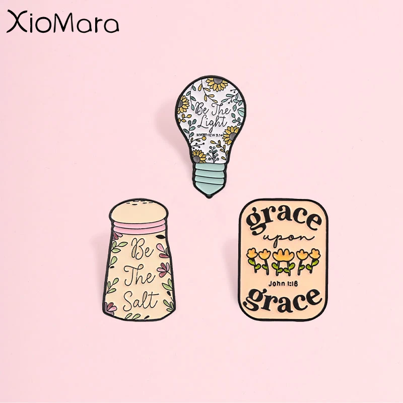 Christian Faith Badge,Be The Light and Be The Salt Grace Theme Enamel Pin,Fashion Backpack Clothing Accessory,Gift For Believers