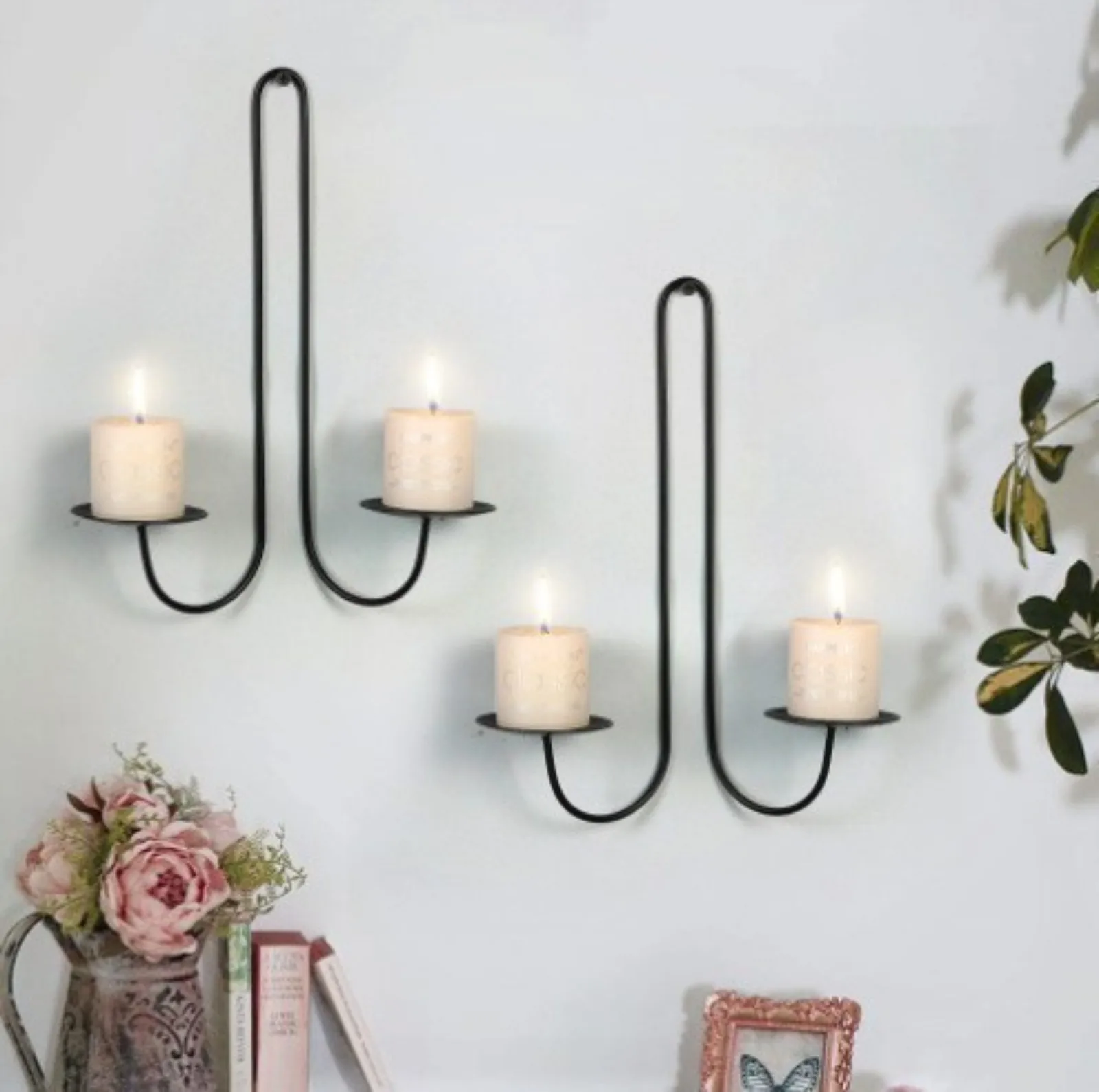 Iron Candle Holder Libra Style Wall Hanging Candle Sconce Decorative Candle Tray For Living Room Dining Room Home Decor