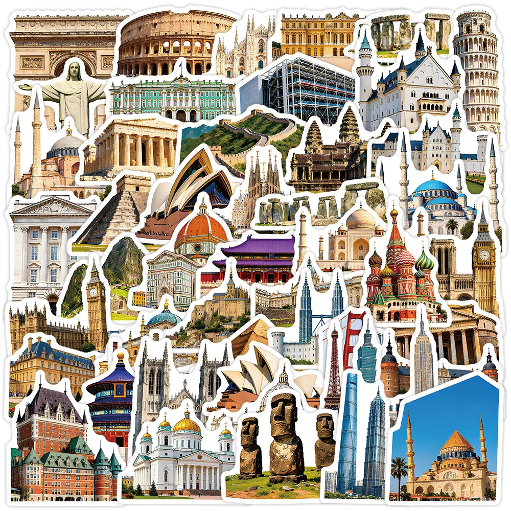 

10/30/50Pcs Landmark Building Graffiti Decorative Stickers DIY Guitar Phone Laptop Water Cup Skateboard Waterproof Stickers
