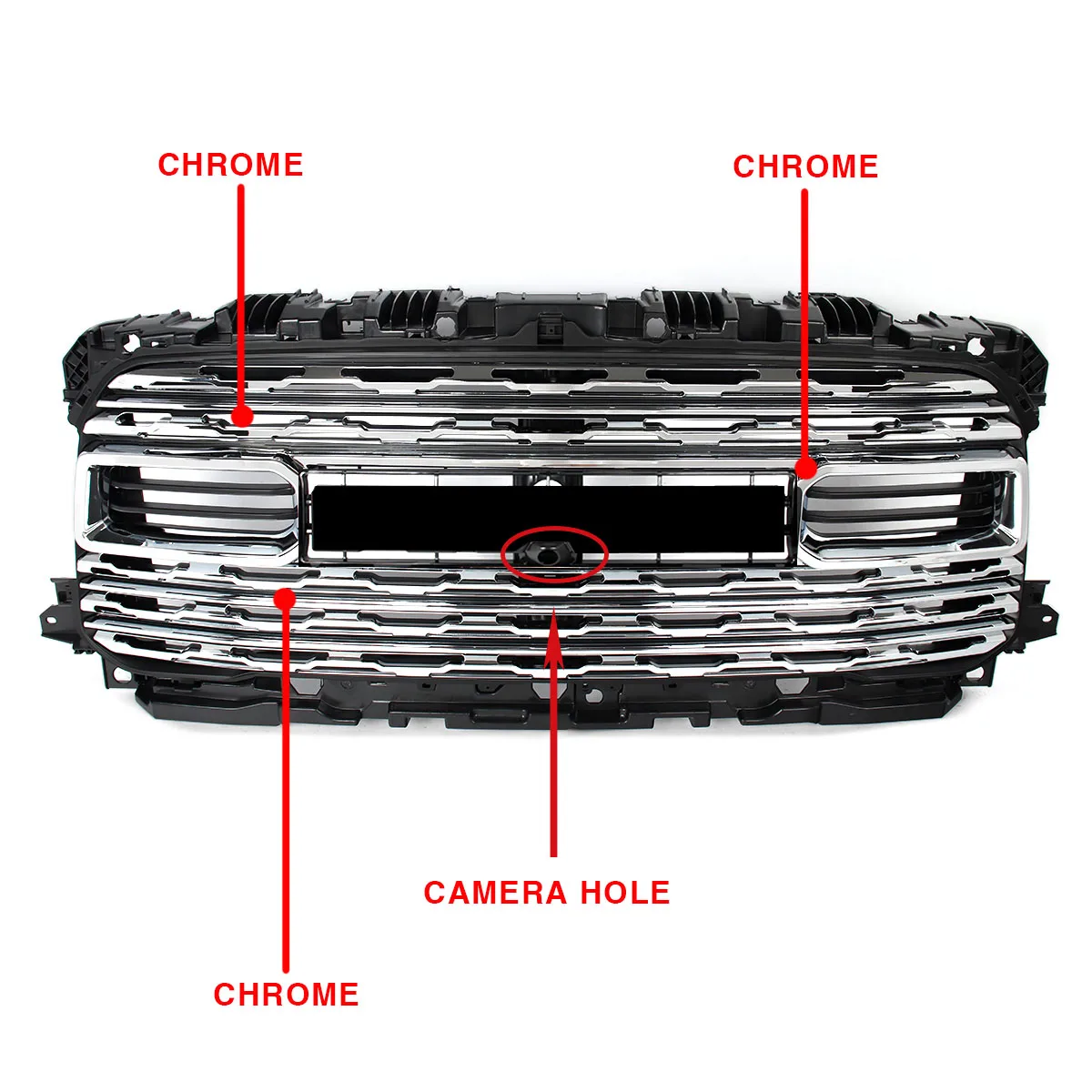 Front Grille For RAM 2500 3500 4500 2020-2024 Horizontal Billet Front Bumper Upper Hood Grille w/ Camera Hole Auto Exterior Kit