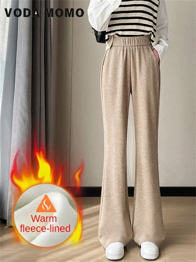 

Woman Clothing Casual High Waist High Waist Wide Leg Trousers Women Korean Warm Clothes Womens Pants Autumn Winter Velvet Pants