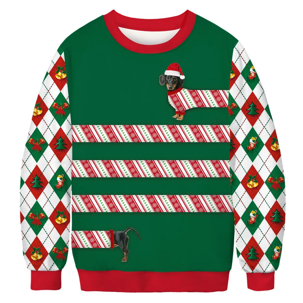 Men Women Ugly Christmas Sweater Tacky Xmas Jumper Tops 3D Christmas Tree Sock Cat Reindeer Printed Holiday Party Sweatshirt