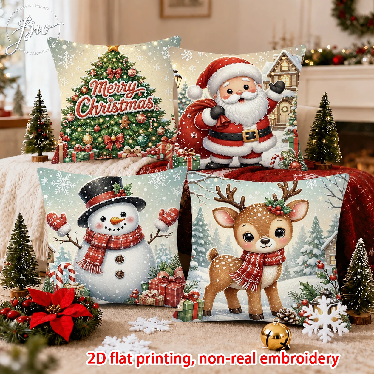 1pcs Christmas Throw Pillow Covers Cute Xmas Tree Santa Snowman Reindeer Decorative Pillow Cases for Holiday Home Sofa Bed Decor
