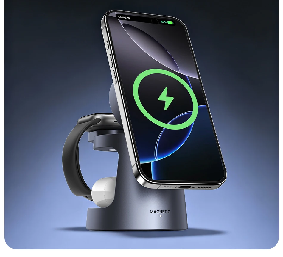 Rocoren 25W QI2.2 Mac Safe Charger Kabelloses Ladegerät 3-in-1 Tragbarer Ladeständer Telefonhalter für iPhone 17 16 Pro Max – Detail 10