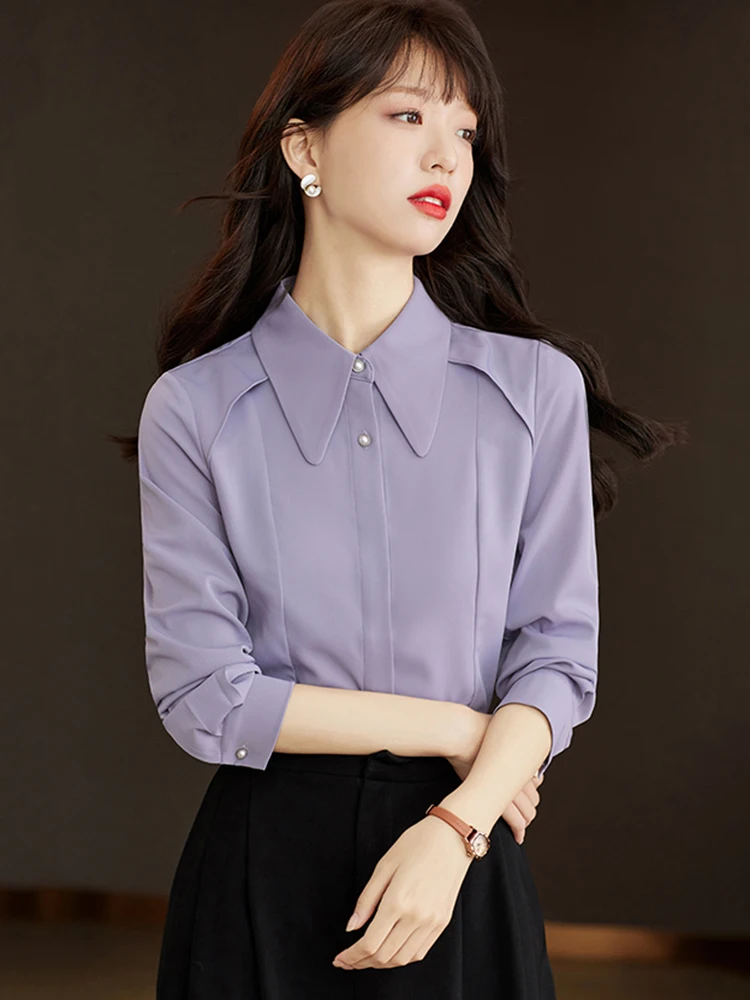 Autumn Casual Chiffon Shirt Women Office Lady Shirts Fashion Female Long Sleeve Loose Solid Color Blouse Tops