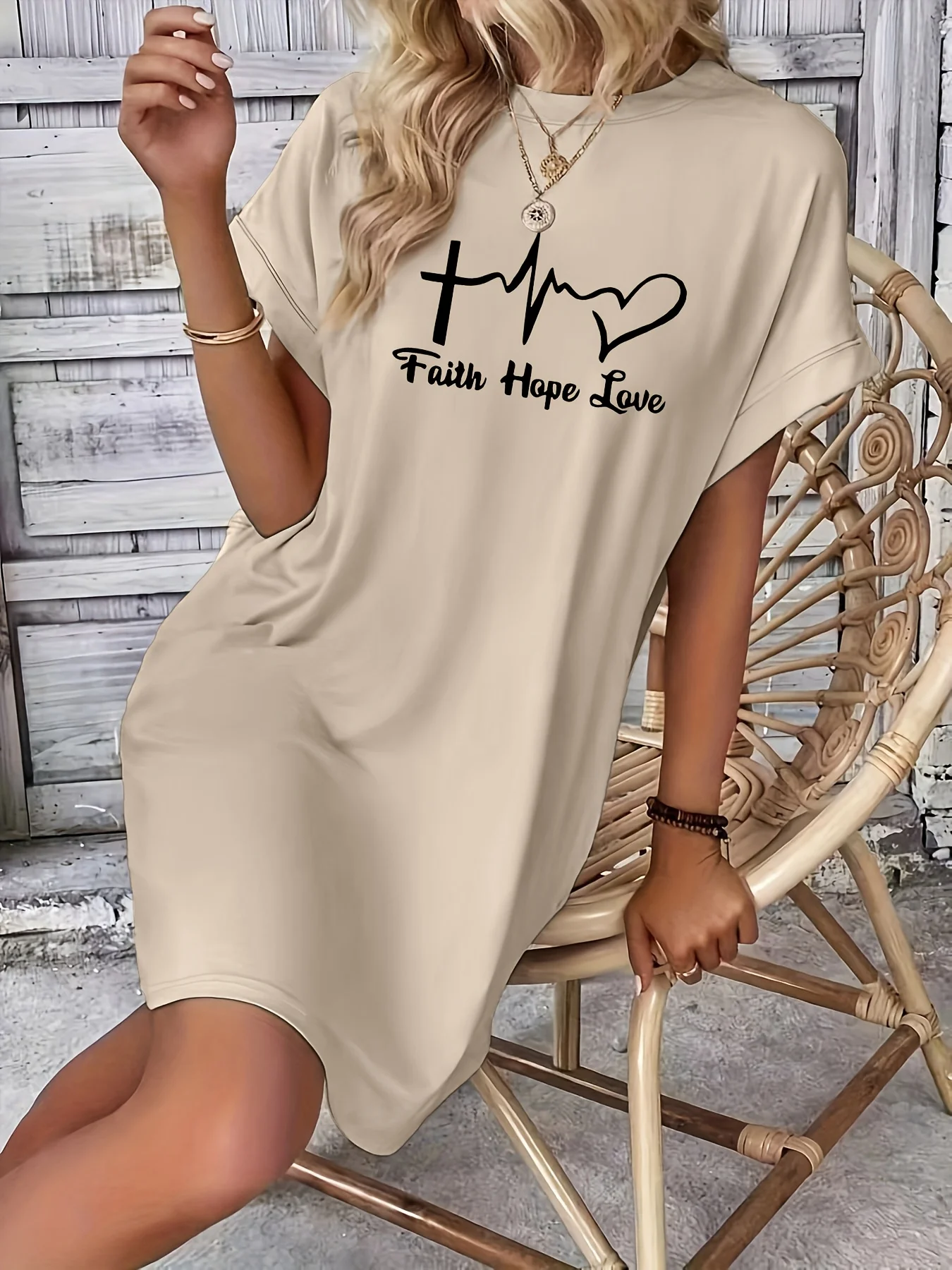 Robe t-shirt à manches courtes et col rond pour femmes, décontractée, foi, espoir, amour, imprimé, graphique, coupe ample, printemps et été