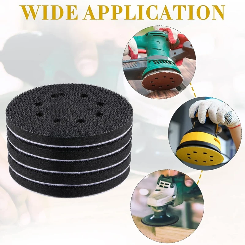 MAKE-10 Pcs Soft Density Interface Pads 5Inch 8 Holes Hook And Loop Sponge Cushion Buffer Backing Pad Sanding Interface Pad