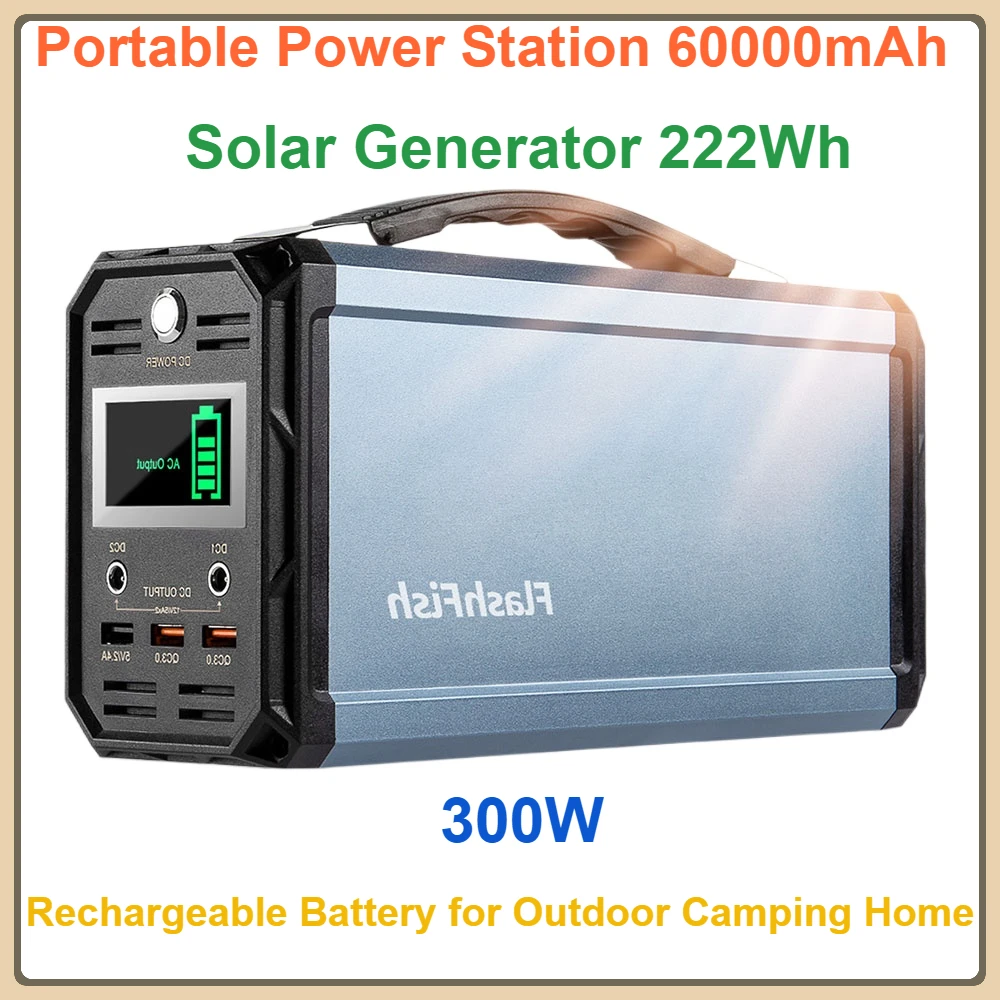 

Portable Power Station 60000mAh Rechargeable Battery for Outdoor Camping Home G300 300W Solar Generator 222Wh Powerstation