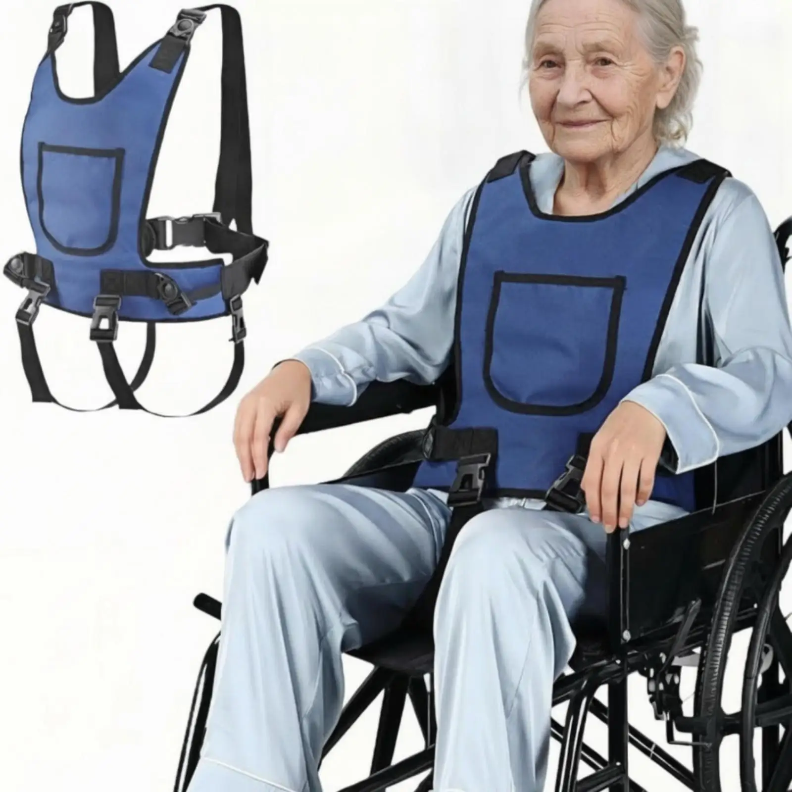 Adjustable Harness Belt with Front Pocket Nylon Polyester Safety Strap for Rehab Seating Posture Support