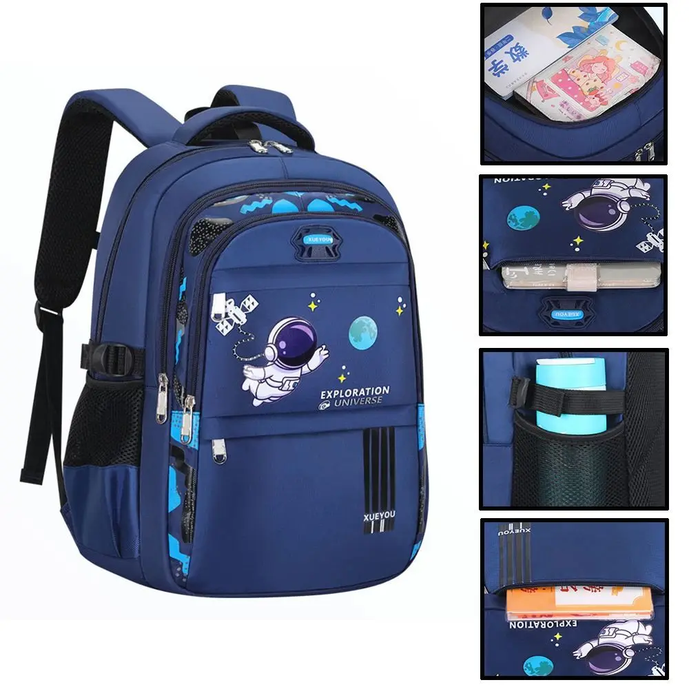 Large Capacity Kids Backpack Orthopedic Spaceman Print Rucksack Bagpack Reflective Design Waterproof Primary Book Bags