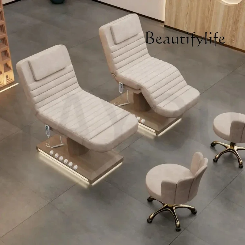 سرير سبا للوجه في مركز صالون التجميل الحديث مع التحكم في القدمين، سرير تجميل للتدليك الكهربائي المضيء، سرير مطرز بالوشم #2