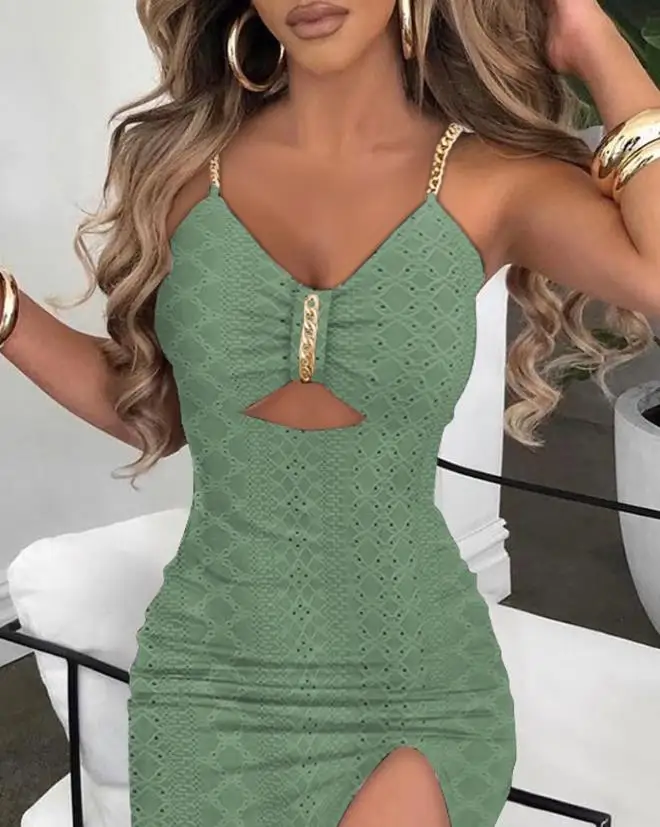 Elegante vestido de cordão bordado com ilhó feminino, bodycon de fenda sexy, vestidos de festa de baile, verão, 2024