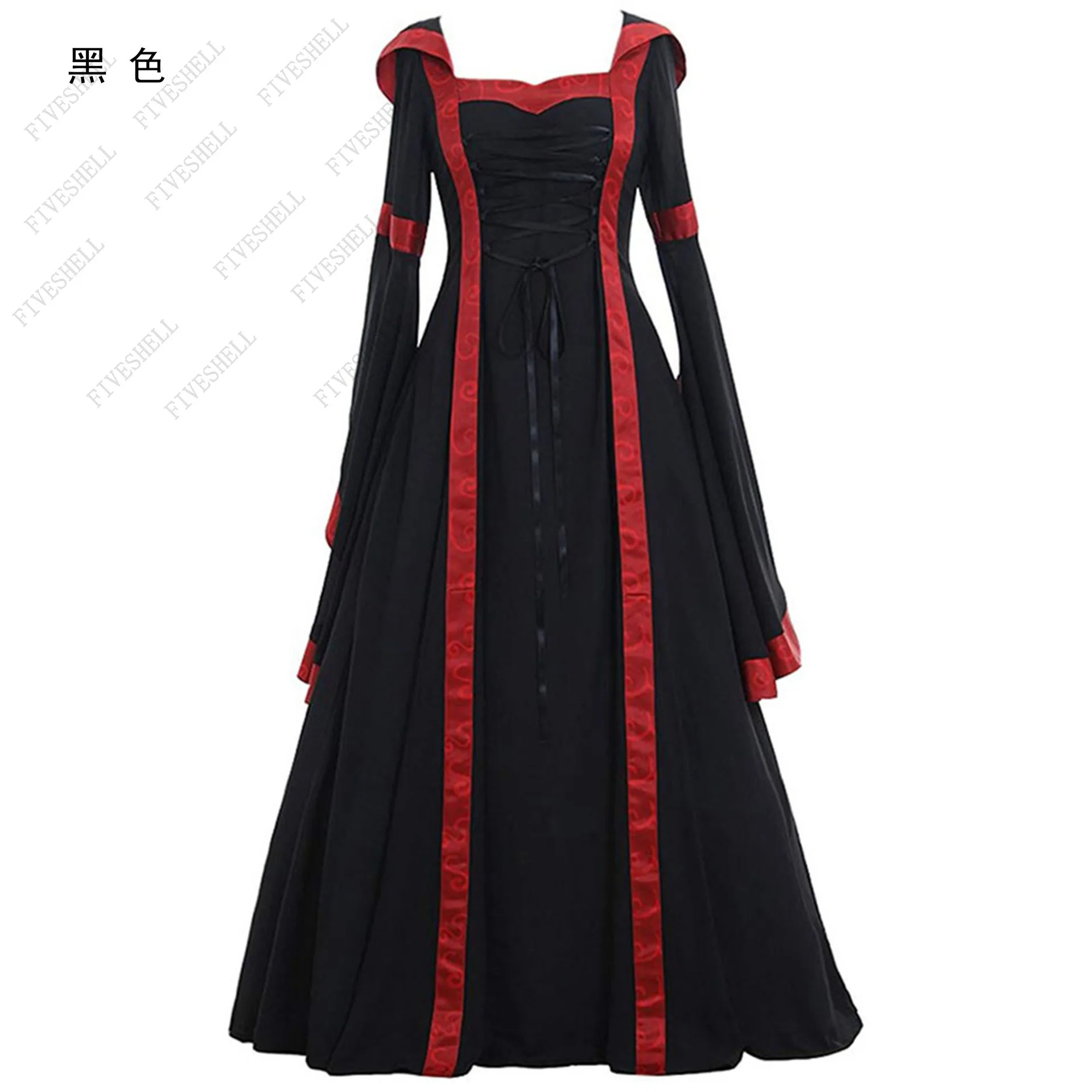 Fantasia cosplay medieval para mulheres, vestido longo com capuz, fantasia retrô, steampunk, roupas extravagantes de Halloween, renascimento, gótico, 5XL, 2023