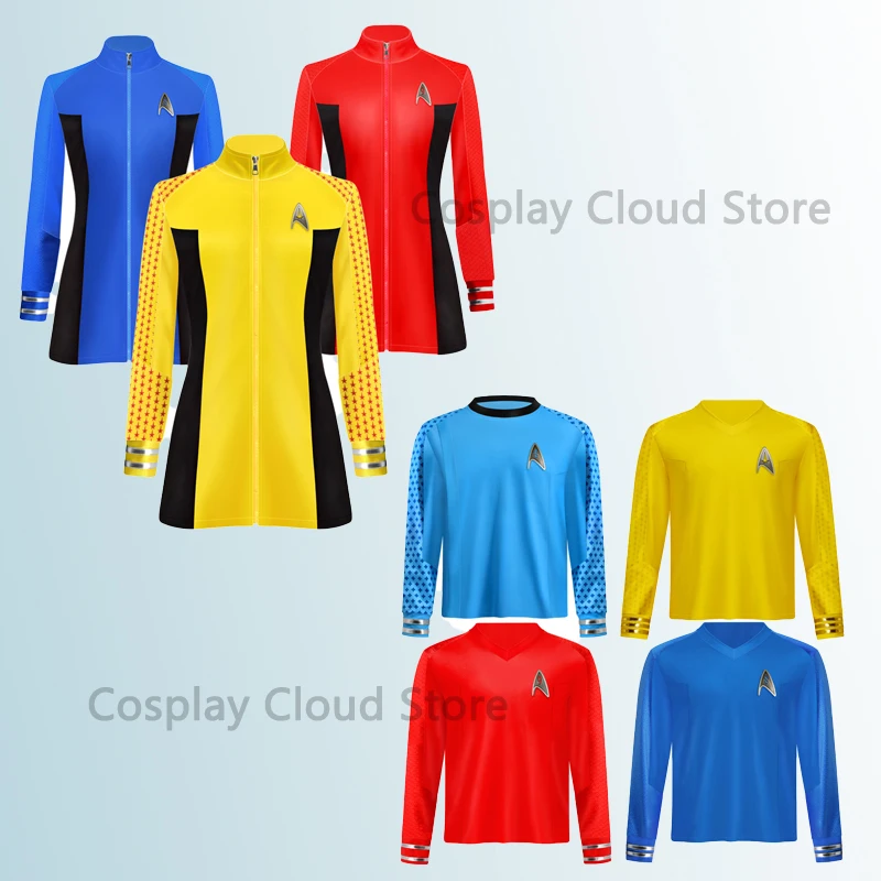 Star Cosplay Trek Duty Uniform TOS Red Yellow Blue Dress Cosplay Costumes Party Halloween For Women Badge Men Top Hot Sale