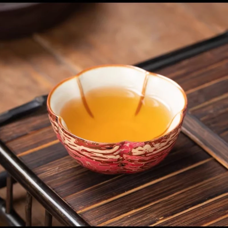 Large lacquer Ru kiln owner pink women's special teacup plum blossom pure handmade high-end lacquer gifts