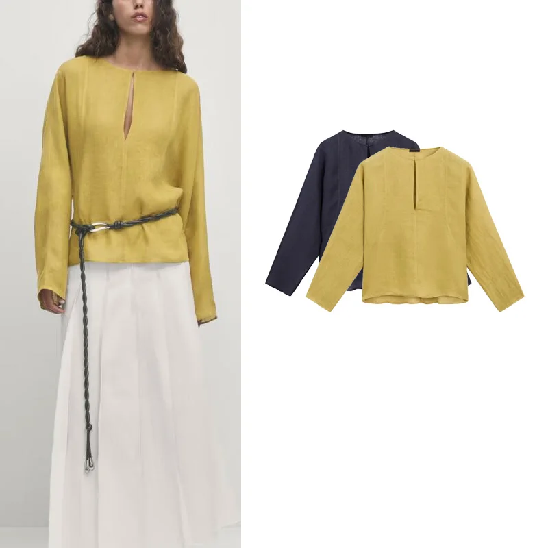 

Повседневная свободная посадка Long Sve V-Ne irt Lightweight Blend MD Women's Faion New Sle Loose Sensation Тонкая смешанная ткань irt