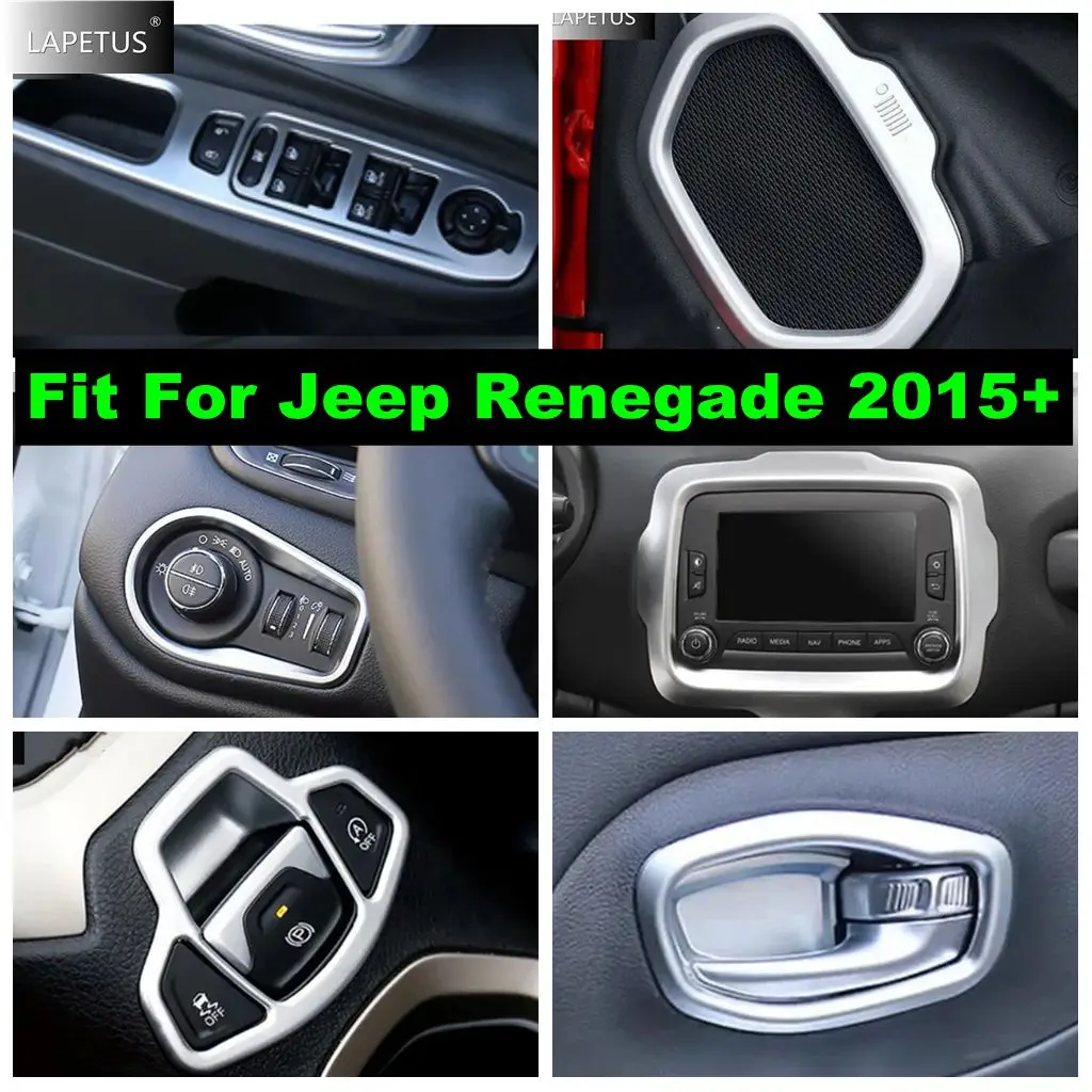 Matte Car Head Lights Switch / Handbrake Button / Window Lift Decor Panel Cover Trim Accessories For Jeep Renegade 2015 - 2023