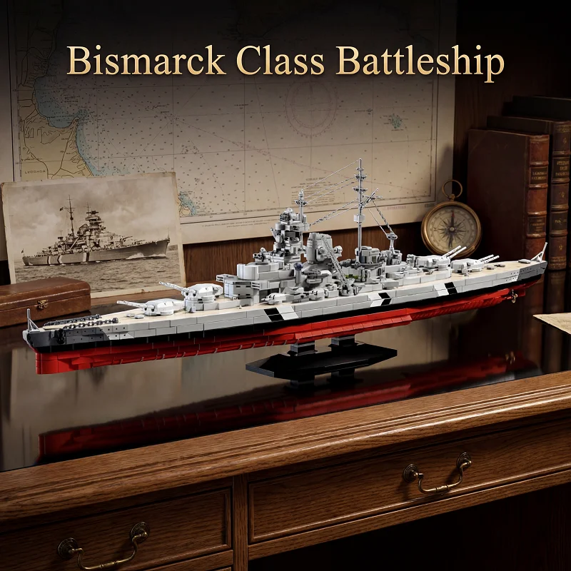 Klemmbausteine 1:300 Bismarck-Klasse Schlachtschiff Bausteine Set Militärisches Kriegsschiff Modellbausatz Jungen Spielzeug Erwachsene Kinder DIY Heimdekoration Geschenk 2686 Teile – Detail 7