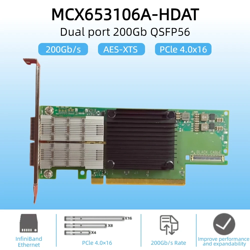 200Gb Mellanox ConnectX-6 MCX653106A-HDAT InfiniBand/Ethernet Adapter HDR IB Network Card 2*QSFP56 Port, PCIe 4.0*16 200G NIC