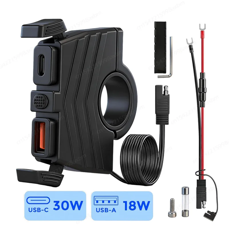 Motorcycle USB Charger PD Type C 30W & QC 3.0 18W USB Phone Charger Waterproof SAE to USB Adapter Fast Charge for ATV UTV E-Bike