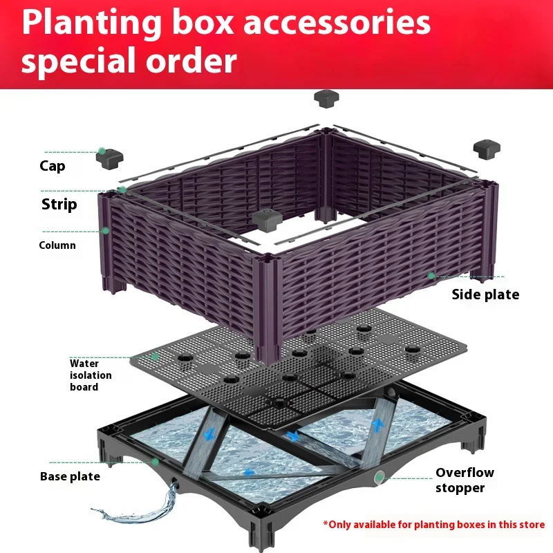 Wheeled Rectangular Raised Planter Box, Plastic Vegetable Flower Growing Container, Balcony Garden Planting Pot with Wheels