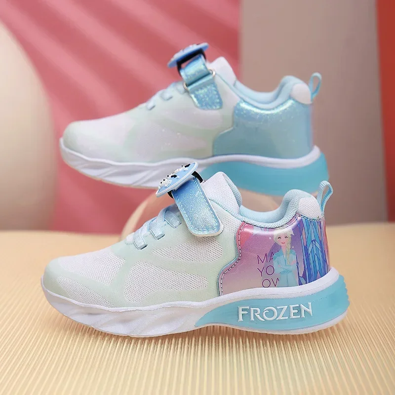 Disney girls spring new sports shoes mickey mouse Children led flash casual shoes frozen elsa sneakers