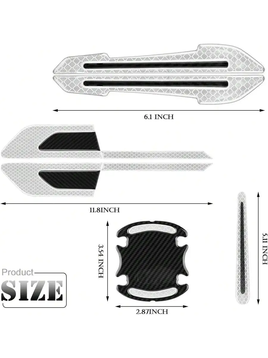 12 Pieces Reflective Car Stickers Set Rearview Mirror Reflective Warning Stickers Auto Door Cup Protectors And Handle Paint