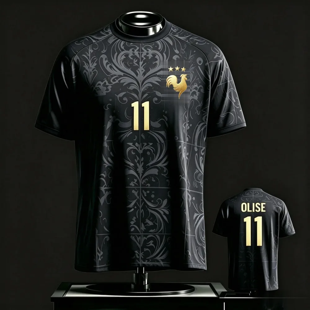 New France Style Soccer Jersey Golden Rooster Badge Printed T-shirt Breathable Short Sleeve Outdoor Sport Tops for Men's Women's view 2