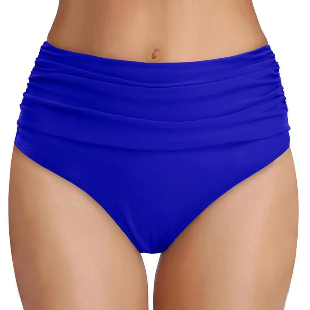 High Waisted Bikini Bottoms for Women, Tummy Control Swimming Trunks, Flexible Fit Ruched Detailing Beach Shorts Swimwear