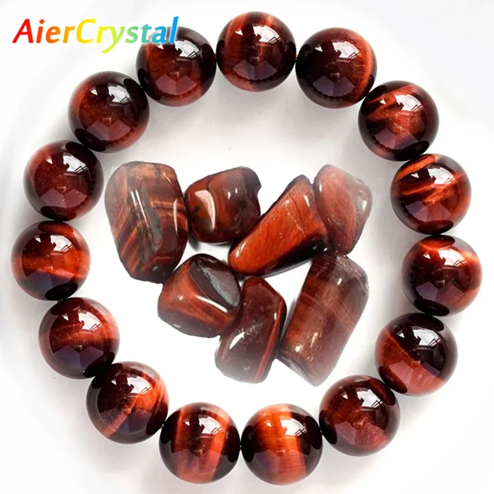 6-18MM Natural Red Tiger Eye Obsidian Stone Bracelet Men and Women Gemstone Jewelry Reiki Healing Viking Boho Bracelet Vintage