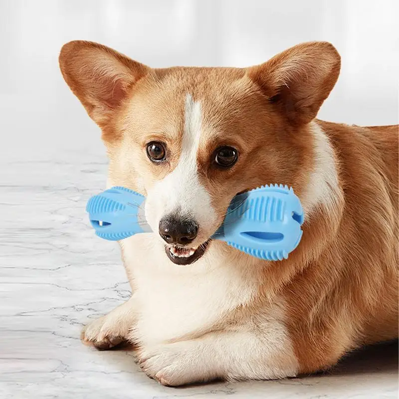 Puppy Chew Toys For Teething Dumbbell Dog Chewing Toy Interactive Rubber Chew Toys For Dogs Tough Dog Toothbrush Stick For Play