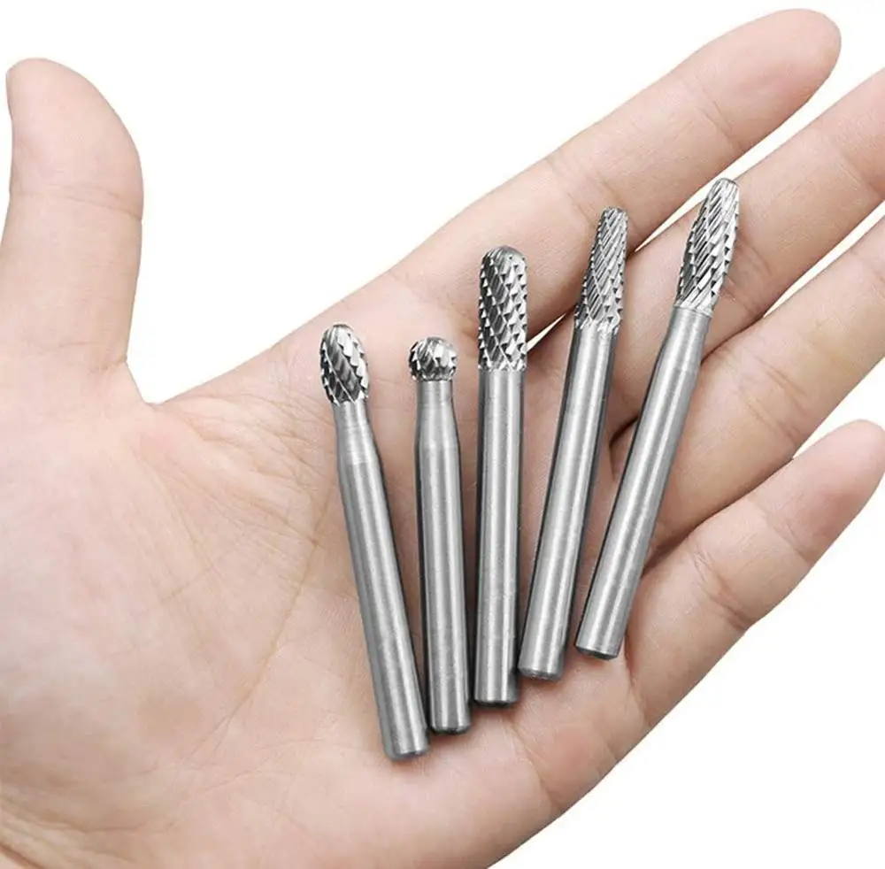 Binoax 10pcs Tungsten Carbide Burrs Set 3/6MM Shank Double Cut Solid Carbide Rotary Burr Set for Die Grinder Drill