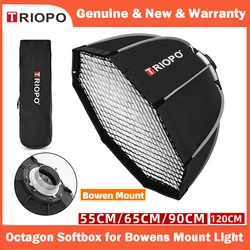 TRIOPO 55cm 65cm 90cm 120cm Foldable Octagon Softbox – boîte à lumière octogonale pliable, support Bowens pour Sokani X100 coldor CL60 Godox Aputure, lumière vidéo LED, 55cm 65cm 90cm 120cm