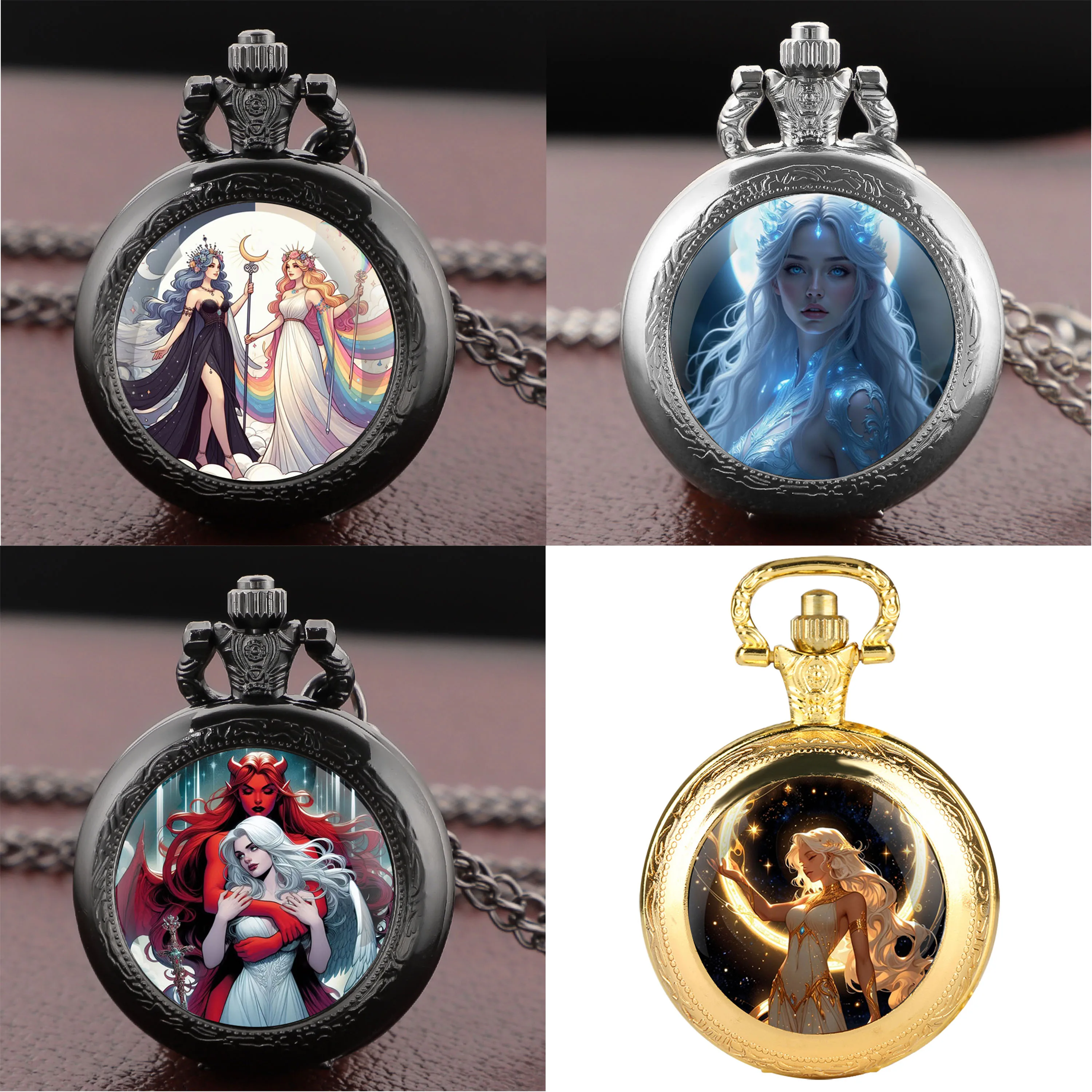 آلهة تصميم خمر ساعة جيب كوارتز خمر المرأة قلادة الإكسسوارات ساعة رجالي هدايا الأطفال Relojes De Bolsillo #1