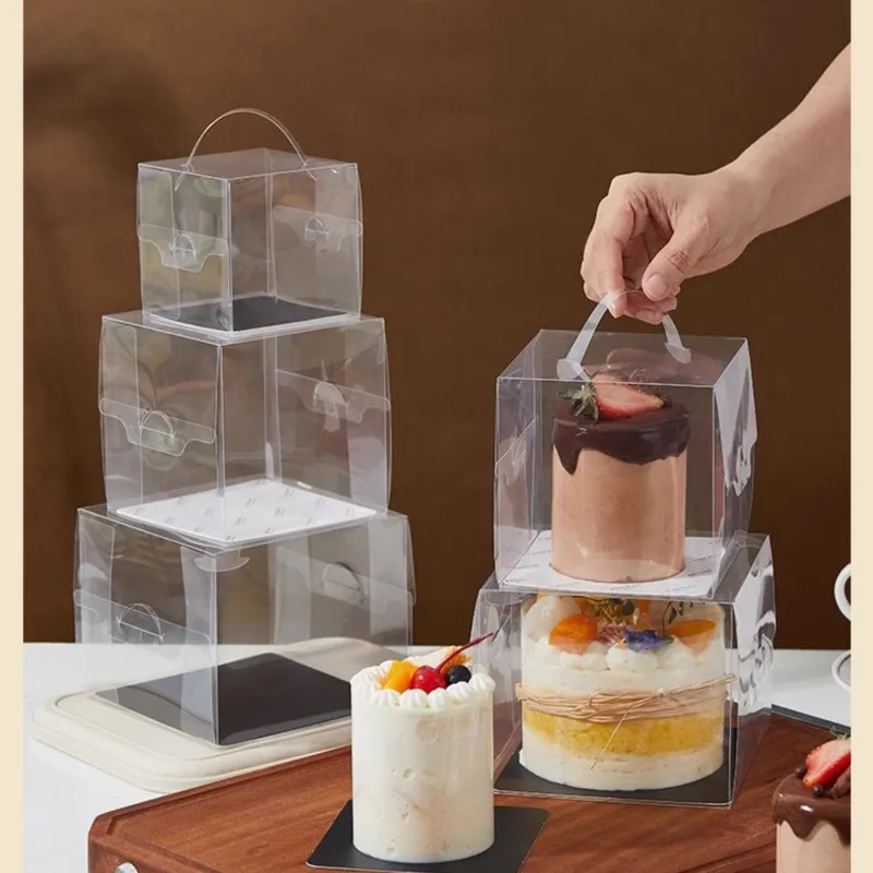 2/3/4/5/6 inch Clear Cake Bakery Boxes with Handle Gift Display Box Birthday Wedding Portable Dessert Mousse Cake Packaging Box