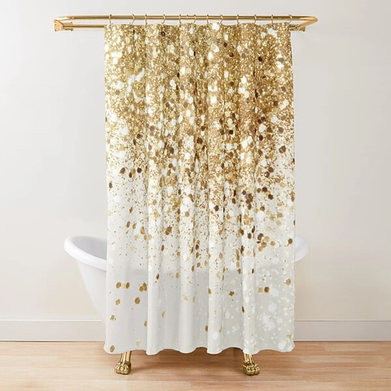 Gold Glitter Glam Shower Curtain,golden Sparkling Shiny Art Bath Curtain,polyester Washable Bathroom Curtains Set with Hooks